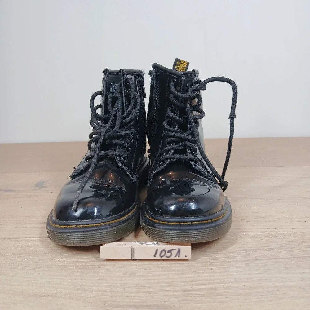Dr. Martens Delaney Boots Kids 13 Black Patent Leather Lace Up Side Zip Combat